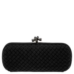 Pre Owned Bottega Veneta Black Intrecciato Fabric Stretch Knot Clutch