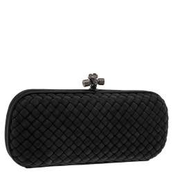 Pre Owned Bottega Veneta Black Intrecciato Fabric Stretch Knot Clutch