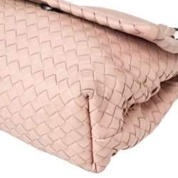 Pre Owned Bottega Veneta Light Pink Intrecciato Leather Small Olimpia Shoulder Bag