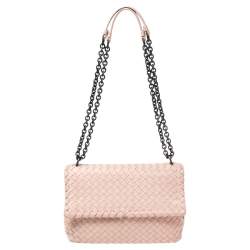 Pre Owned Bottega Veneta Light Pink Intrecciato Leather Small Olimpia Shoulder Bag