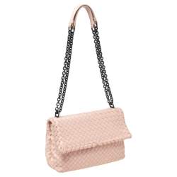 Pre Owned Bottega Veneta Light Pink Intrecciato Leather Small Olimpia Shoulder Bag