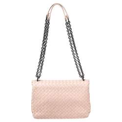 Pre Owned Bottega Veneta Light Pink Intrecciato Leather Small Olimpia Shoulder Bag