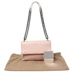 Pre Owned Bottega Veneta Light Pink Intrecciato Leather Small Olimpia Shoulder Bag