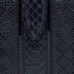 Pre Owned Bottega Veneta Metallic Blue Intrecciato Karung and Python Compact Wallet
