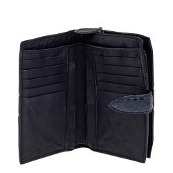 Pre Owned Bottega Veneta Metallic Blue Intrecciato Karung and Python Compact Wallet