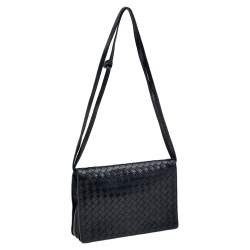 مملوكة مسبقًا Bottega Veneta Navy Blue Intrecciato Leather Shoulder Bag