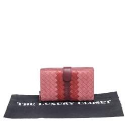 Pre Owned Bottega Veneta Tri Color Intrecciato Leather French Flap Wallet