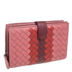 Pre Owned Bottega Veneta Tri Color Intrecciato Leather French Flap Wallet