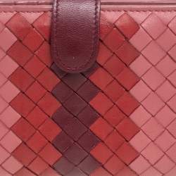 Pre Owned Bottega Veneta Tri Color Intrecciato Leather French Flap Wallet