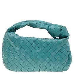 Pre Owned Bottega Veneta Turquoise Blue Intrecciato Leather Mini Jodie Hobo
