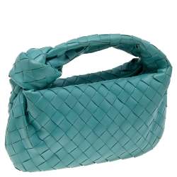 Pre Owned Bottega Veneta Turquoise Blue Intrecciato Leather Mini Jodie Hobo