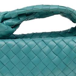 Pre Owned Bottega Veneta Turquoise Blue Intrecciato Leather Mini Jodie Hobo