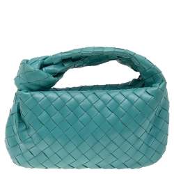 Pre Owned Bottega Veneta Turquoise Blue Intrecciato Leather Mini Jodie Hobo