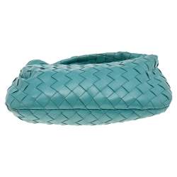 Pre Owned Bottega Veneta Turquoise Blue Intrecciato Leather Mini Jodie Hobo