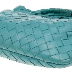 Pre Owned Bottega Veneta Turquoise Blue Intrecciato Leather Mini Jodie Hobo