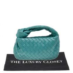 Pre Owned Bottega Veneta Turquoise Blue Intrecciato Leather Mini Jodie Hobo