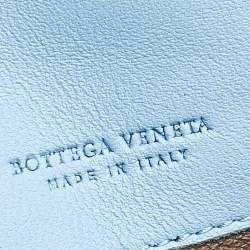 Bottega Veneta Powder Blue Intrecciato Leather and Snakeskin Trim Flap Continental Wallet