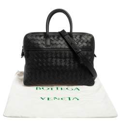 Pre Owned Bottega Veneta Black Intrecciato Leather Front Pocket Briefcase