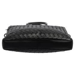 Pre Owned Bottega Veneta Black Intrecciato Leather Front Pocket Briefcase
