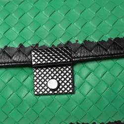 Pre Owned Bottega Veneta Green Leather Double Flap Shoulder Bag