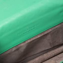 Pre Owned Bottega Veneta Green Leather Double Flap Shoulder Bag