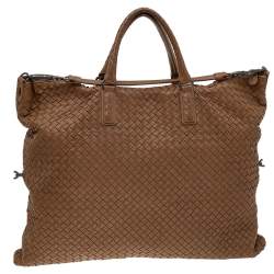 Pre Owned Bottega Veneta Brown Intrecciato Leather Large Convertible Tote