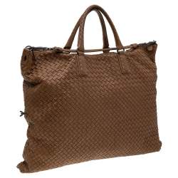 Pre Owned Bottega Veneta Brown Intrecciato Leather Large Convertible Tote
