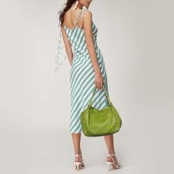 Pre Owned Bottega Veneta Green Intrecciato Leather Tote
