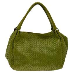 Pre Owned Bottega Veneta Green Intrecciato Leather Tote