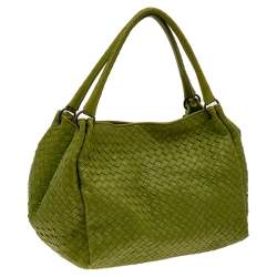 Pre Owned Bottega Veneta Green Intrecciato Leather Tote
