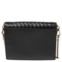 Pre Owned Bottega Veneta Black Intrecciato Leather Chain Crossbody Bag