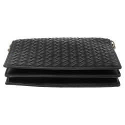 Pre Owned Bottega Veneta Black Intrecciato Leather Chain Crossbody Bag