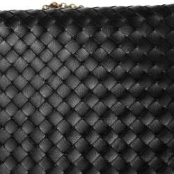 Pre Owned Bottega Veneta Black Intrecciato Leather Chain Crossbody Bag
