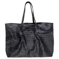 Pre Owned Bottega Veneta Grey Intrecciolusion Nylon Medium Tote