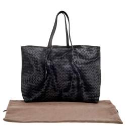 Pre Owned Bottega Veneta Grey Intrecciolusion Nylon Medium Tote