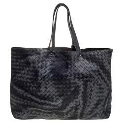 Pre Owned Bottega Veneta Grey Intrecciolusion Nylon Medium Tote