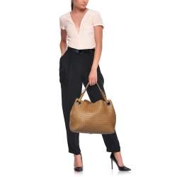 Pre Owned Bottega Veneta Camel Intrecciato Leather Garda Tote