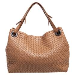 Pre Owned Bottega Veneta Camel Intrecciato Leather Garda Tote