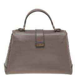 Pre Owned Bottega Veneta Grey Leather Small Small Piazza Bag