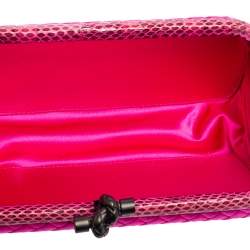 Pre Owned Bottega Veneta Pink Intrecciato Satin and Ayer Knot Clutch