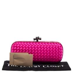 Pre Owned Bottega Veneta Pink Intrecciato Satin and Ayer Knot Clutch