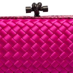 Pre Owned Bottega Veneta Pink Intrecciato Satin and Ayer Knot Clutch