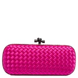 Pre Owned Bottega Veneta Pink Intrecciato Satin and Ayer Knot Clutch