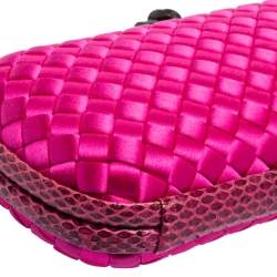 Pre Owned Bottega Veneta Pink Intrecciato Satin and Ayer Knot Clutch