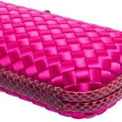 Pre Owned Bottega Veneta Pink Intrecciato Satin and Ayer Knot Clutch