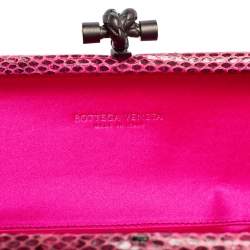 Pre Owned Bottega Veneta Pink Intrecciato Satin and Ayer Knot Clutch