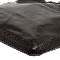 Bottega Veneta Dark Brown Intrecciato Trim Leather Expandable Tote
