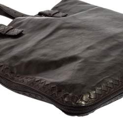 Bottega Veneta Dark Brown Intrecciato Trim Leather Expandable Tote