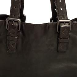 Bottega Veneta Dark Brown Intrecciato Trim Leather Expandable Tote