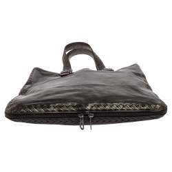 Bottega Veneta Dark Brown Intrecciato Trim Leather Expandable Tote